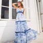 AVERY Blue Floral Romantic Tiered Maxi Dress