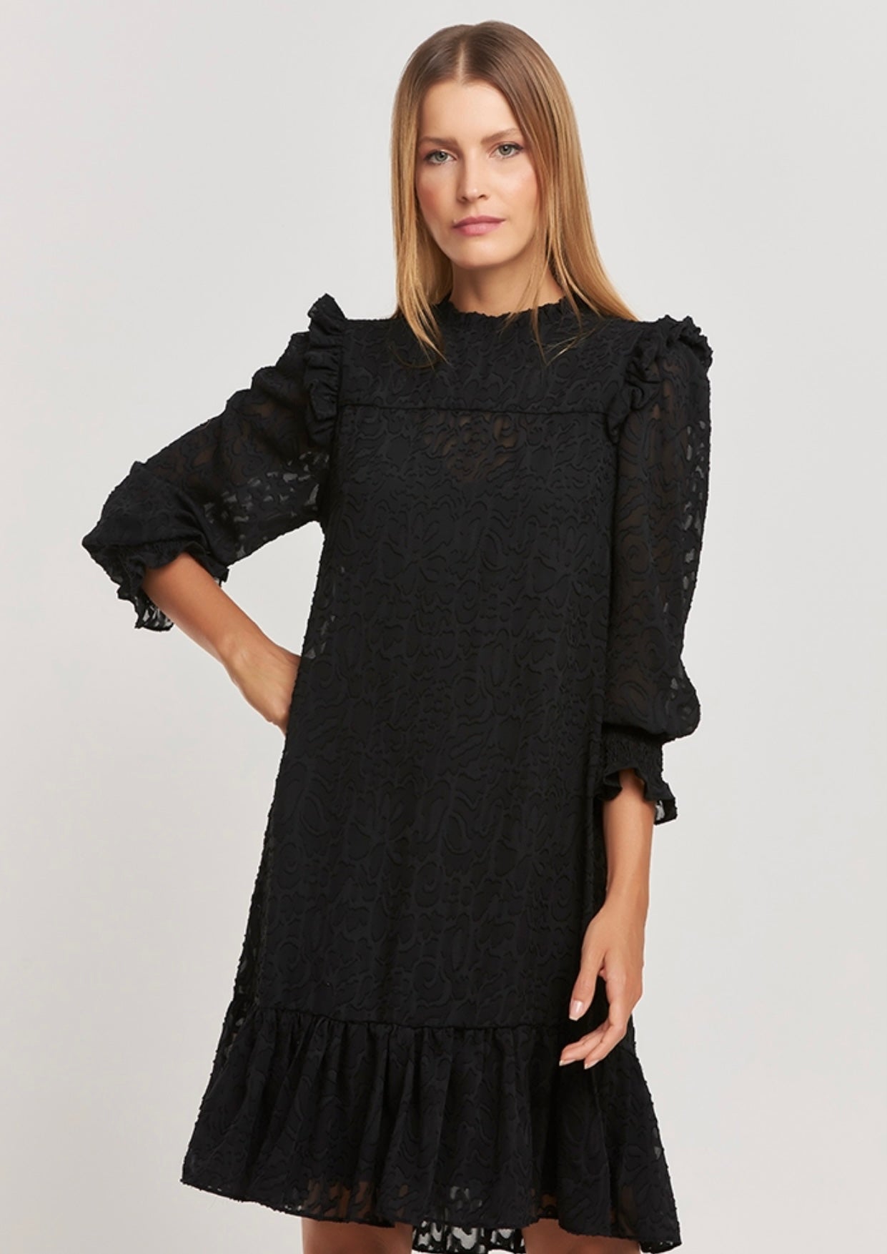 LYDIE Boat Neck Puff Sleeve Mid-Length Dress - FINAL SALE