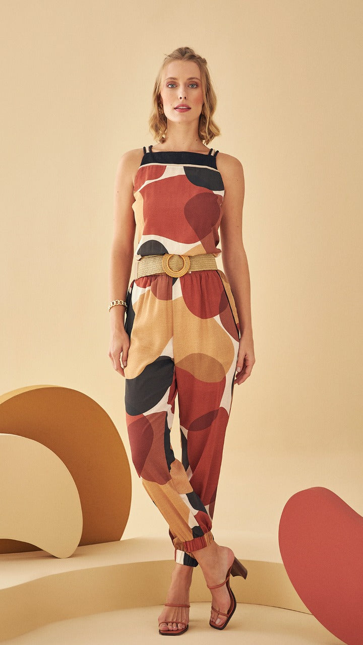 OLGA Sleeveless Abstract Print Jumpsuit